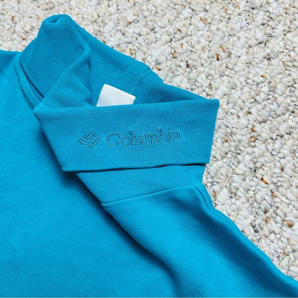 Columbia Vintage Mock Neck Long Sleeve Womens XL Teal Single Stitch 90s Pullover - Picture 3 of 8